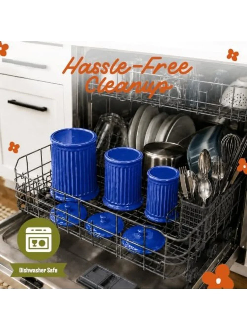 Set of 3 Blue Canisters - 88 Oz Kitchen Storage Containers for Home Organization